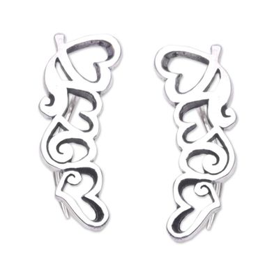 Alternate image for Heart Ear Climber Earrings Made from Sterling Silver Climbing Hearts