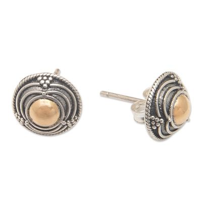 Alternate image for 18k Gold-Accented Sterling Silver Round Stud Earrings Golden Tide