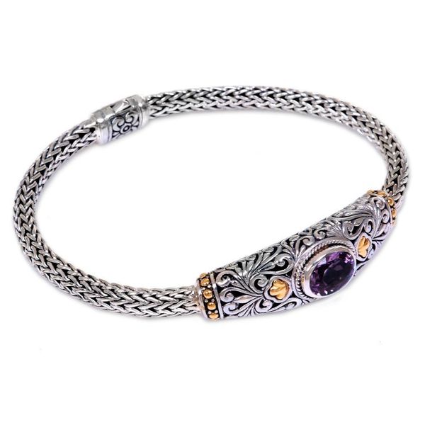 Alternate image for Handcrafted Balinese Gold Accent Silver Amethyst Bracelet Bedugul Garden