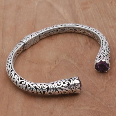 Alternate image for Amethyst and 925 Sterling Silver Spiral Motif Cuff Bracelet Spiral Engagement