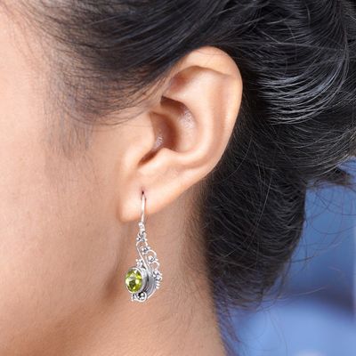 Alternate image for Lacy Peridot and Sterling Silver Dangle Earrings Green Peacocks Feather