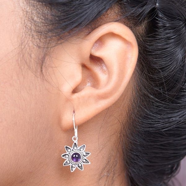 Alternate image for Floral Sterling Silver Amethyst Earrings  Sunflowers
