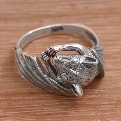 Alternate image for Handcrafted Sterling Silver Bat Cocktail Ring from Bali Beautiful Bat