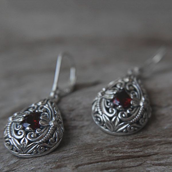 Alternate image for Garnet and Sterling Silver Handmade Dragonfly Earrings Dragonfly Duet