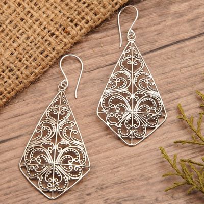 Alternate image for Polished Geometric Sterling Silver Filigree Dangle Earrings Distinguished Dame