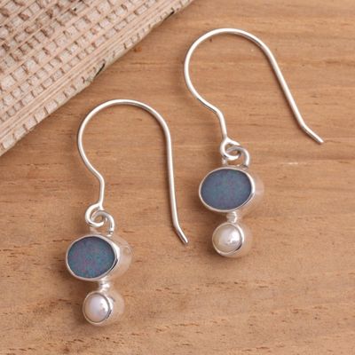 Alternate image for Handcrafted Opal and Pearl Dangle Earrings Karma
