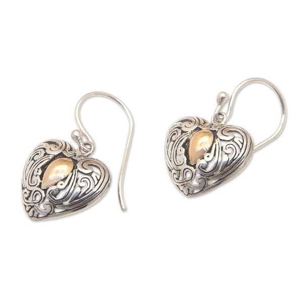 Alternate image for Heart-Shaped Dangle Earrings with 18k Gold-Plated Accents Golden Devotion