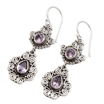 Alternate image for Amethyst Dangle Earrings with Ornate Sterling Settings Garden Charm