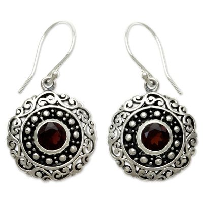 Alternate image for Round Sterling Silver and Garnet Dangle Earrings Solar Flares