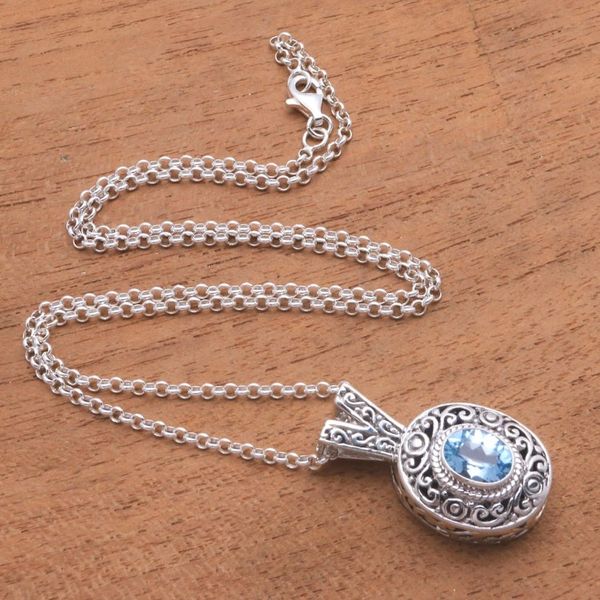 Alternate image for Swirl Pattern Blue Topaz Pendant Necklace from Bali Angel Eye