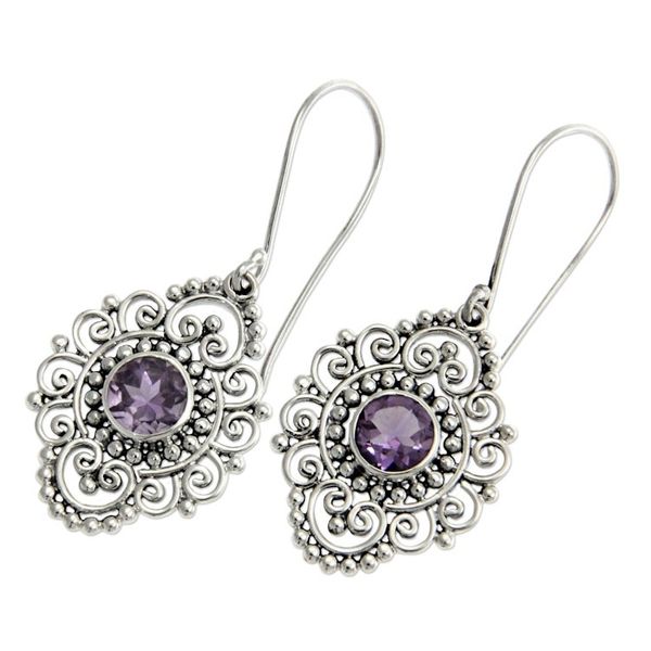 Alternate image for Sterling Silver and Amethyst Dangle Earrings Royal Medallion