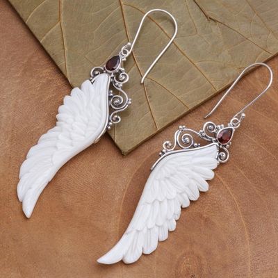 Alternate image for Garnet Wing Dangle Earrings from Bali Caressed Wings