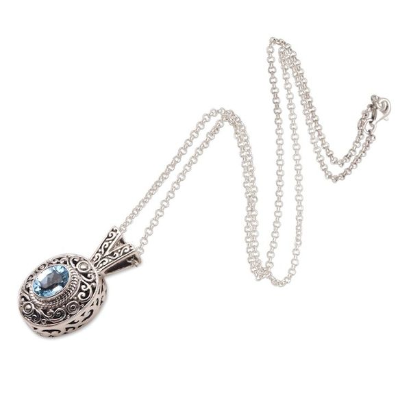 Alternate image for Swirl Pattern Blue Topaz Pendant Necklace from Bali Angel Eye