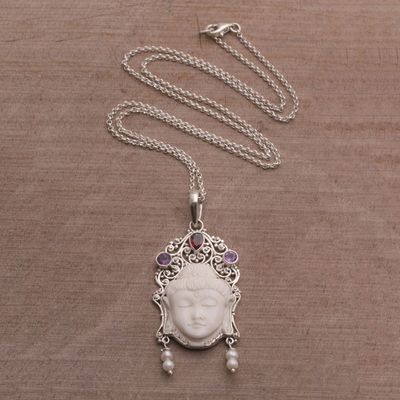 Alternate image for Multi-Gemstone Sterling Silver Buddha Necklace from Bali Buddhas Earrings