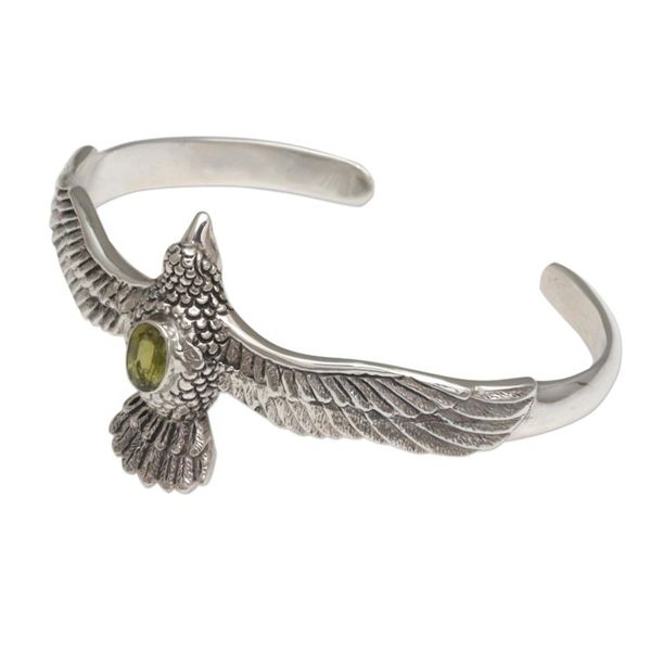 Alternate image for Peridot Hawk Motif Cuff Bracelet in Sterling Silver Spirit Hawk