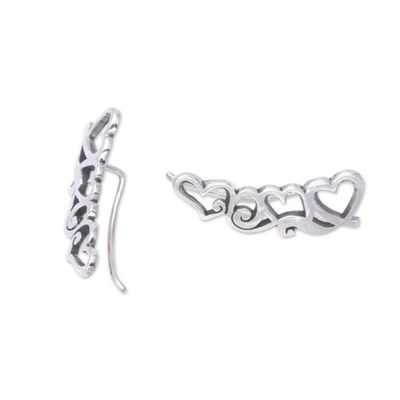 Alternate image for Heart Ear Climber Earrings Made from Sterling Silver Climbing Hearts