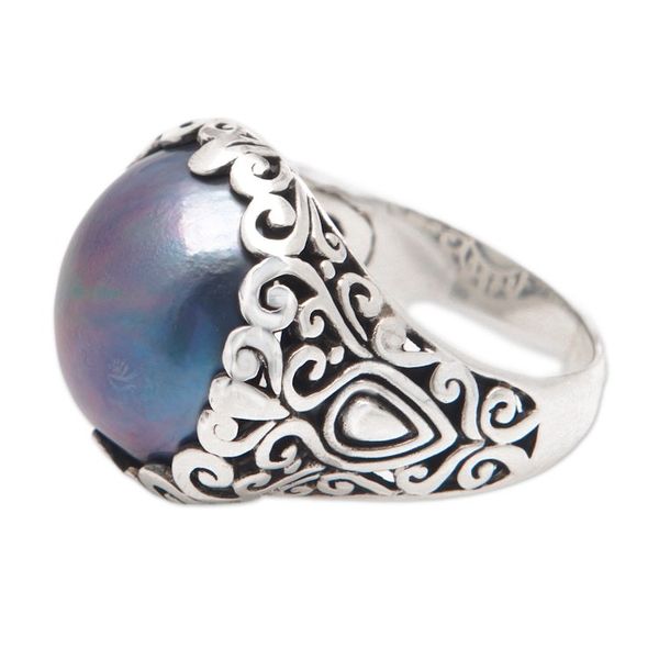 Alternate image for Sterling Silver Domed Ring with Blue Cultured Mabe Pearl Palatial Splendor