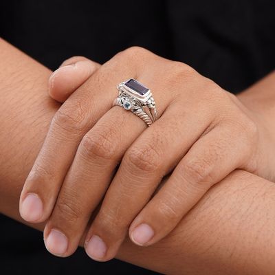 Alternate image for Amethyst and Sterling Silver Cocktail Ring Sea Temple