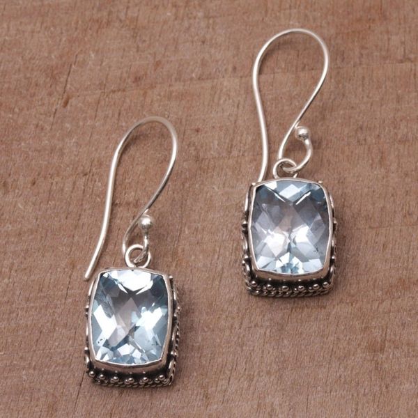 Alternate image for Blue Topaz and Sterling Silver Dangle Earrings from Bali Temple Gleam