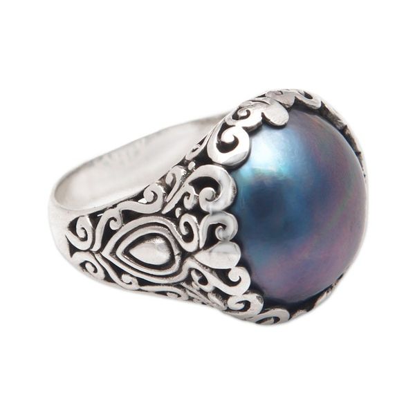 Alternate image for Sterling Silver Domed Ring with Blue Cultured Mabe Pearl Palatial Splendor