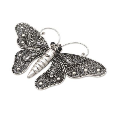 Alternate image for Sterling Silver and Onyx Butterfly Brooch Breathtaking Butterfly