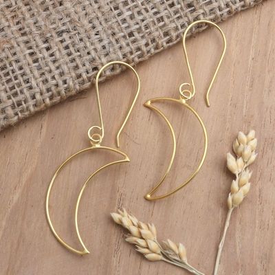 Alternate image for Gold-Plated Crescent Moon Dangle Earrings Moon Money