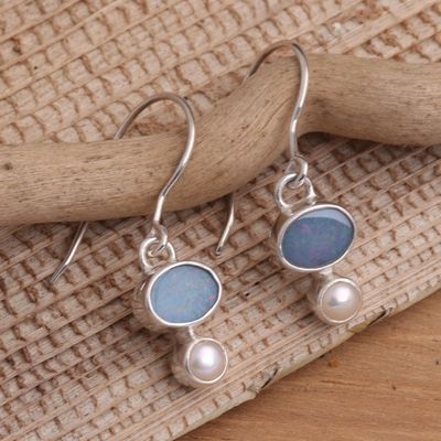 Alternate image for Handcrafted Opal and Pearl Dangle Earrings Karma