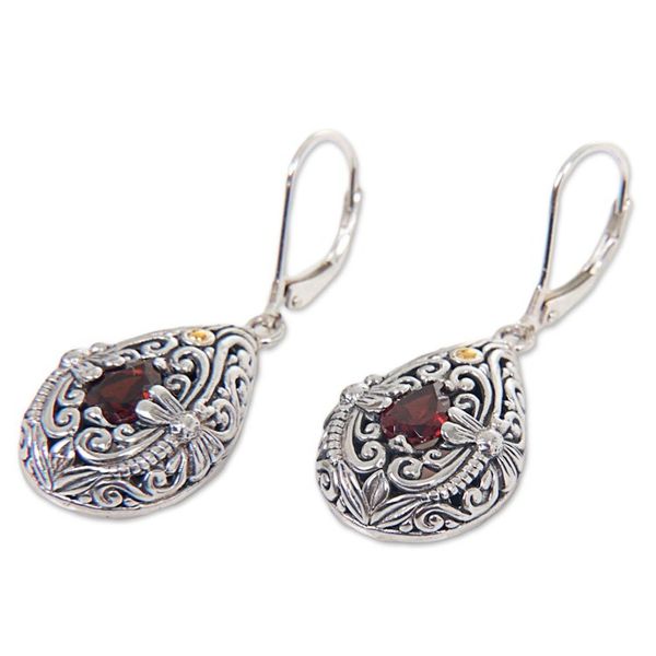 Alternate image for Garnet and Sterling Silver Handmade Dragonfly Earrings Dragonfly Duet