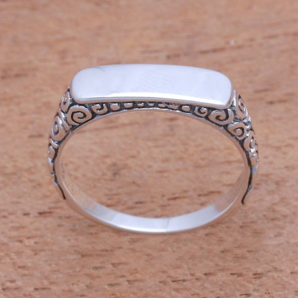 Alternate image for Curl Pattern Sterling Silver Band Ring from Bali Intaglio Beauty