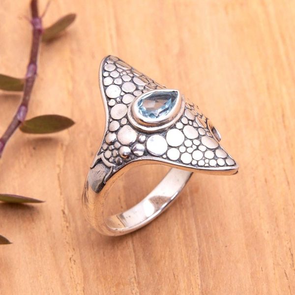 Alternate image for Ray-Themed Sterling Silver Cocktail Ring with a Blue Topaz Loyal Ray