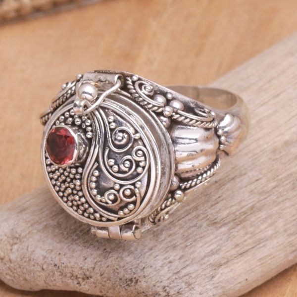Alternate image for Sterling Silver Garnet Locket Ring from Bali Precious Swirl