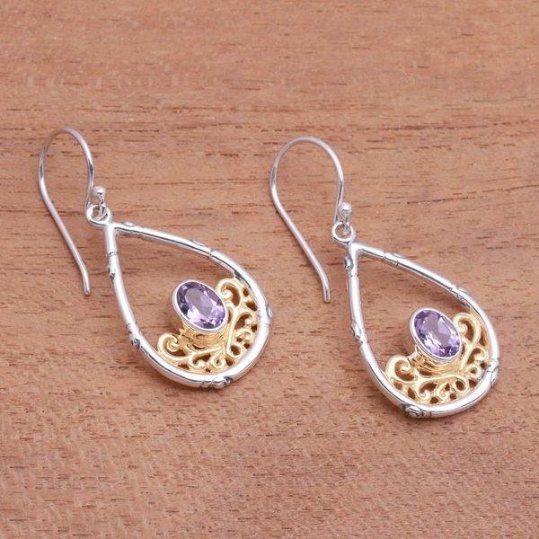 Alternate image for Gold Accented Amethyst Dangle Earrings from Bali Beautiful Cradle
