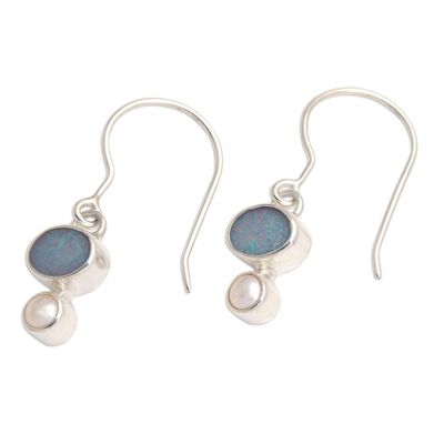 Alternate image for Handcrafted Opal and Pearl Dangle Earrings Karma