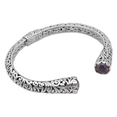 Alternate image for Amethyst and 925 Sterling Silver Spiral Motif Cuff Bracelet Spiral Engagement