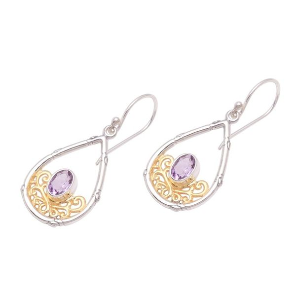 Alternate image for Gold Accented Amethyst Dangle Earrings from Bali Beautiful Cradle