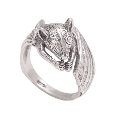 Alternate image for Handcrafted Sterling Silver Bat Cocktail Ring from Bali Beautiful Bat