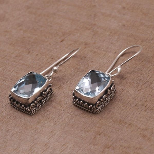 Alternate image for Blue Topaz and Sterling Silver Dangle Earrings from Bali Temple Gleam