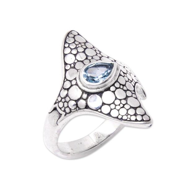 Alternate image for Ray-Themed Sterling Silver Cocktail Ring with a Blue Topaz Loyal Ray
