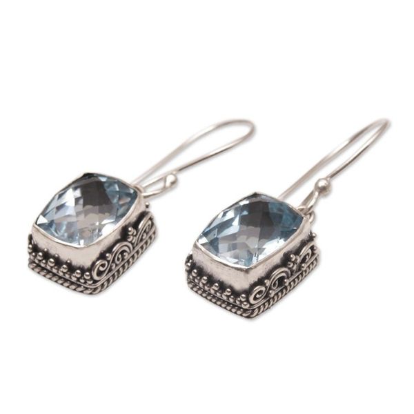 Alternate image for Blue Topaz and Sterling Silver Dangle Earrings from Bali Temple Gleam