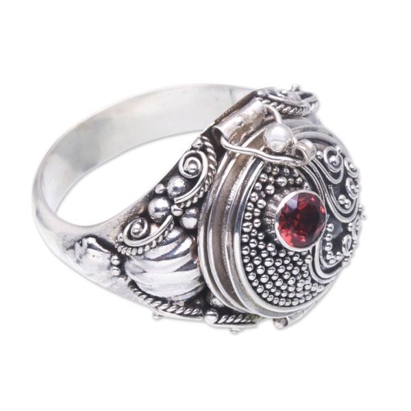 Alternate image for Sterling Silver Garnet Locket Ring from Bali Precious Swirl