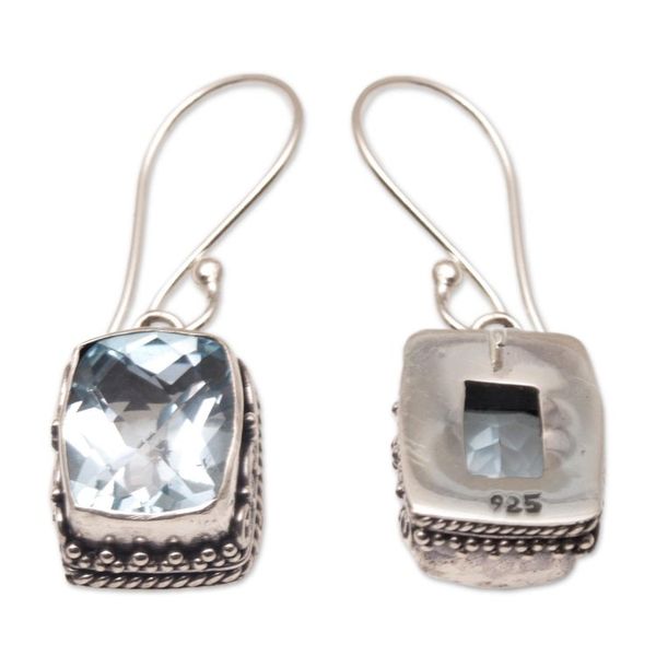 Alternate image for Blue Topaz and Sterling Silver Dangle Earrings from Bali Temple Gleam