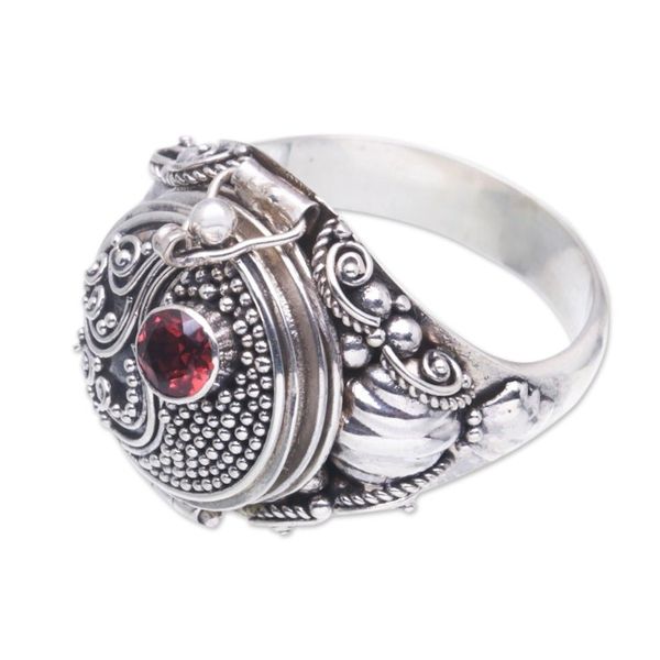Alternate image for Sterling Silver Garnet Locket Ring from Bali Precious Swirl