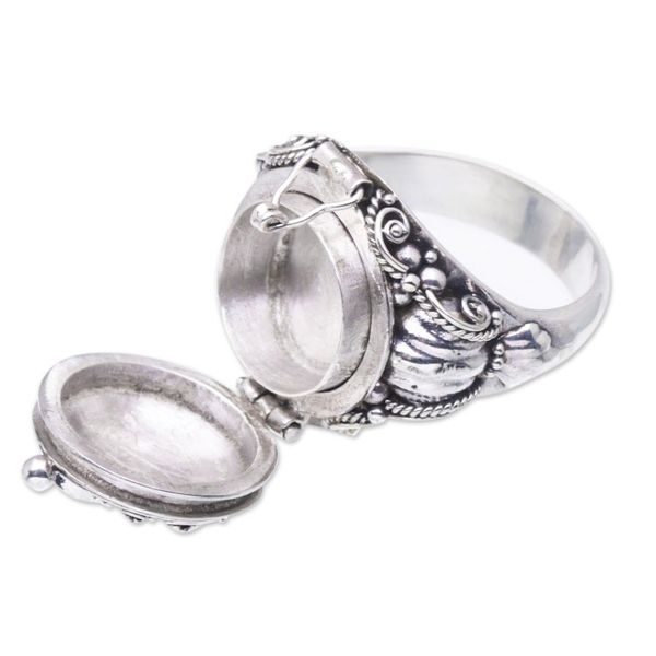 Alternate image for Sterling Silver Garnet Locket Ring from Bali Precious Swirl