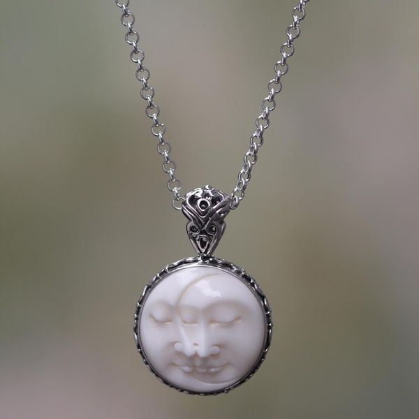 Alternate image for Balinese Handcrafted Silver Necklace with Bone Inlay Moon Romancing