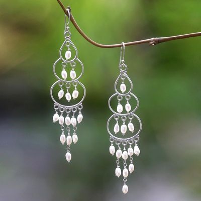 Alternate image for Sterling Silver Cultured Pearl Chandelier Earrings Indonesia Moonlit Orbs