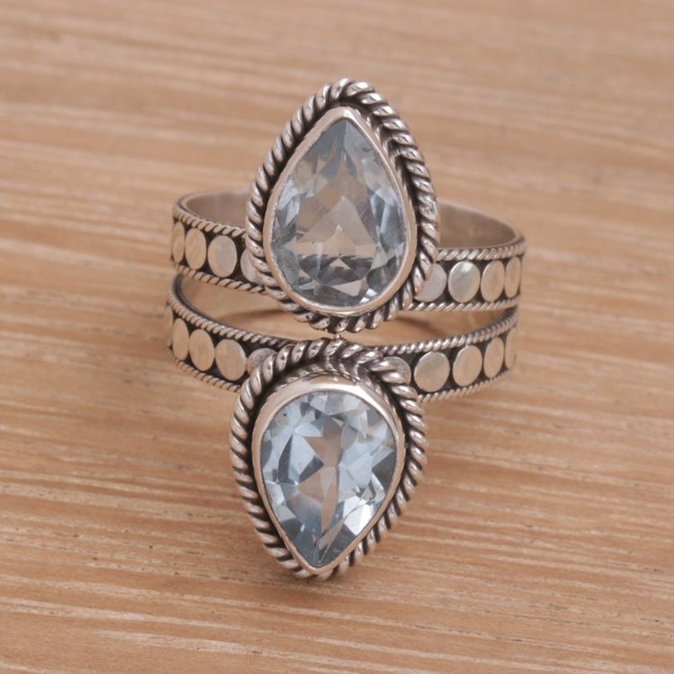 Blue Topaz and Sterling Silver Cocktail Ring from Bali 'Twin Promise'