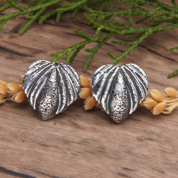 Alternate image for Oxidized Sterling Silver Heart-Themed Button Earrings Charcoal Heart