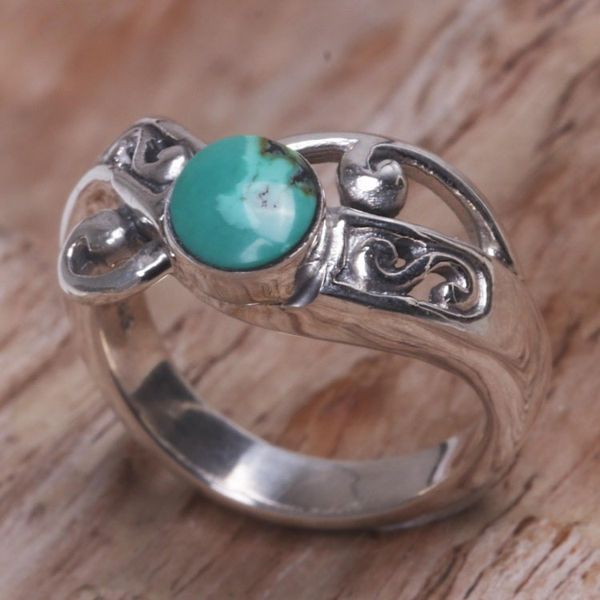 Alternate image for Natural Turquoise and Sterling Silver Single Stone Ring Turquoise Mystique