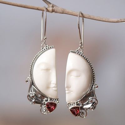 Alternate image for Handcrafted Garnet and Bone Dangle Earrings from Bali Half of My Soul