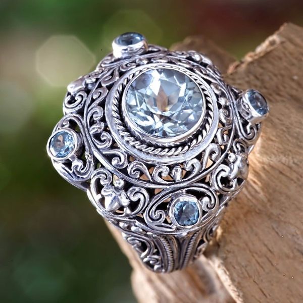 Alternate image for Blue Topaz and Sterling Silver Cocktail Ring Mahameru Blue